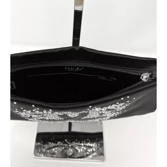 Chanel Diamante Black Satin Swarovski Crystal Clutch Evening Bag w/ Chain Strap - Picture 7 of 9